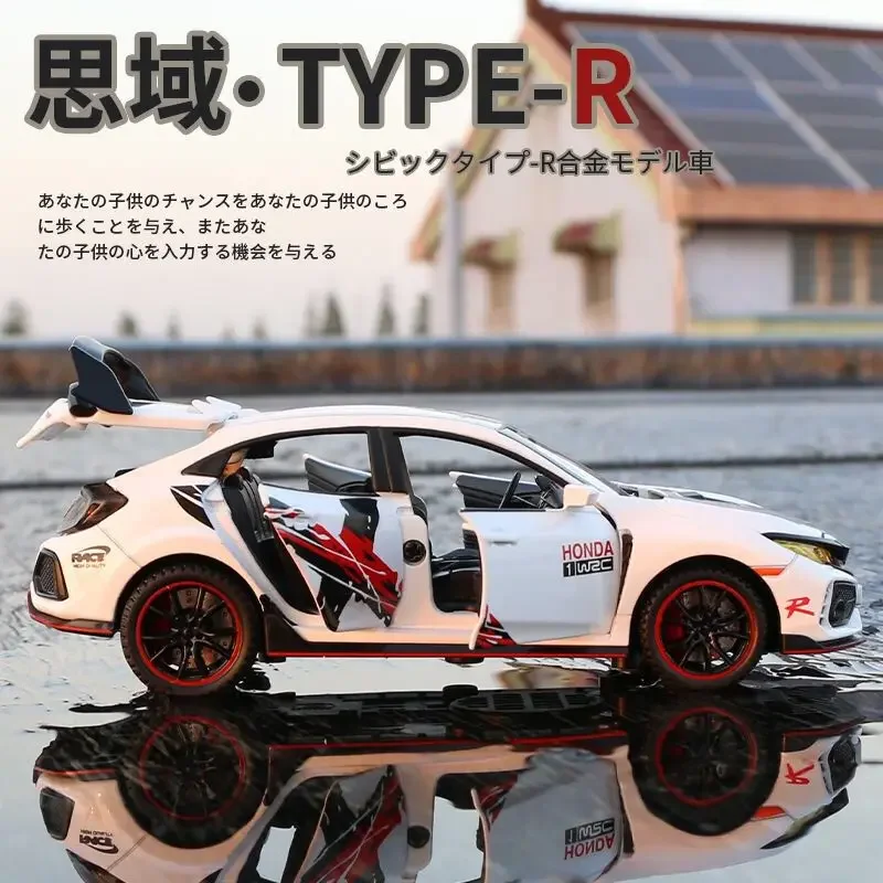 1:32 HONDA CIVIC TYPE-R Diecast & Toy Vehicle Metal Car Model Sound Light Collection Car Toy For Children Birthday Gift Ornament