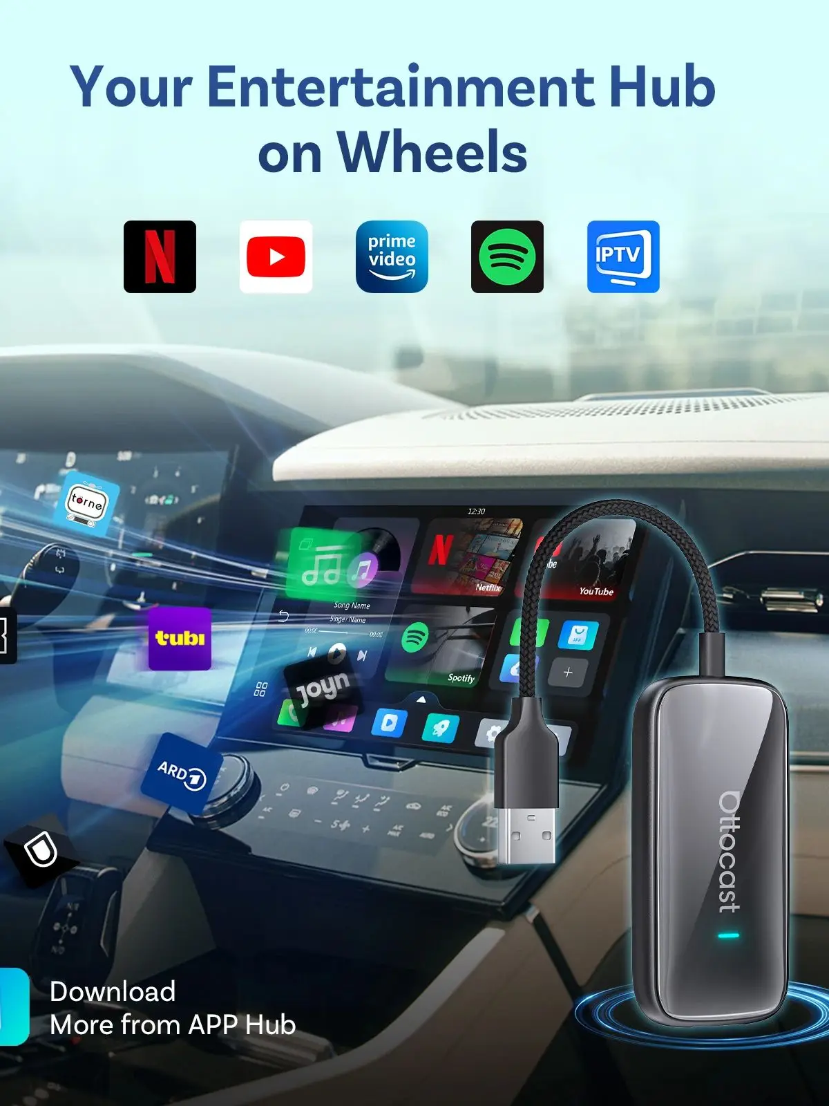 OTTOCAST Play2Video Ultra Wireless CarPlay & Android Auto AI Box met ingebouwde YouTube, Netflix, IPTV, Plug & Play Carplay WiFi6 Box - afbeelding 2
