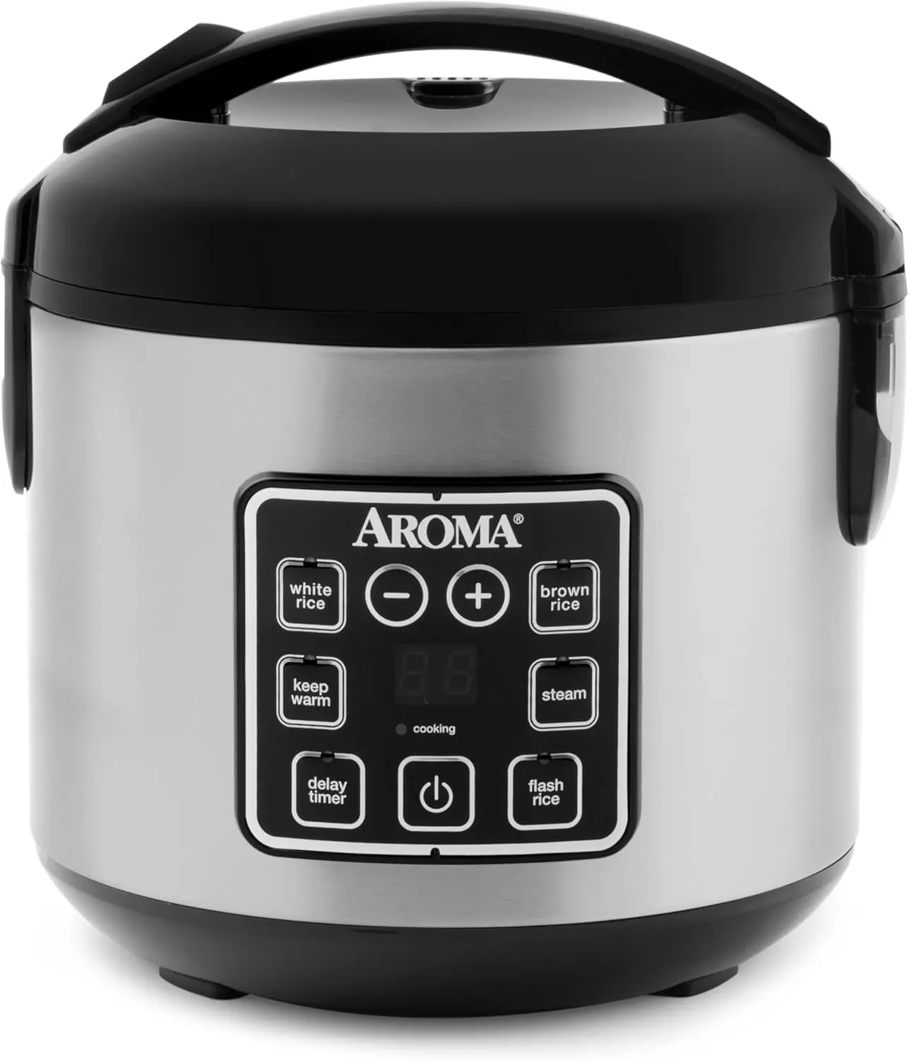 

Digital Rice Cooker 4-Cup Uncooked, 8-Cup Cooked, Stainless Steel, with Steamer, 2 Qt Multicooker