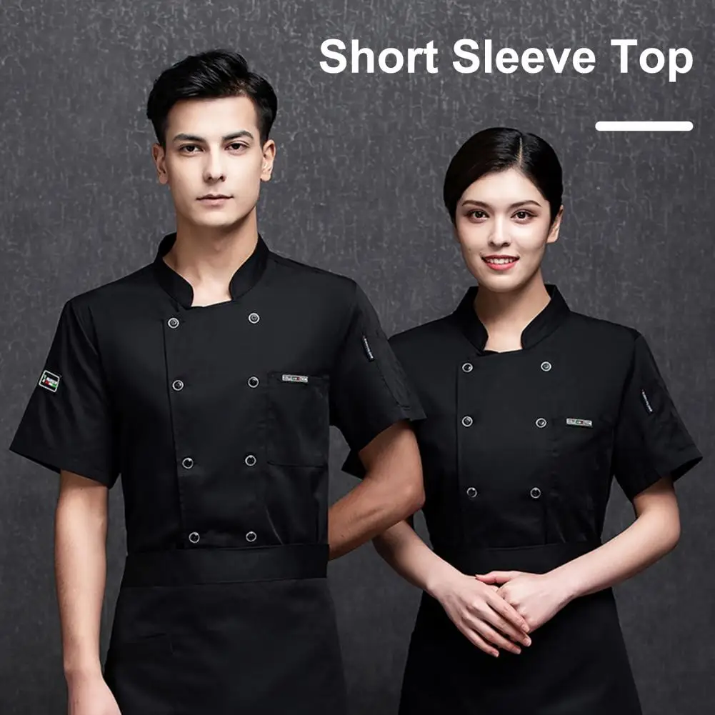 Unisex Chef-Shirt Keuken Effen Kleur Chef-Koks Top Ademende Vlekbestendige Opstaande Kraag Borstzak Cook Uniform