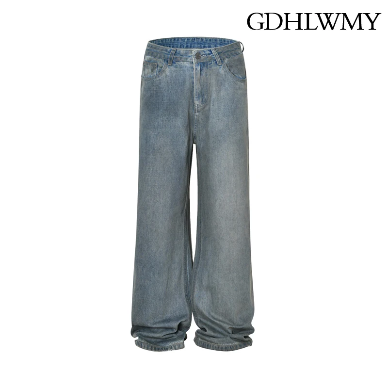 

GDHLWMY the four seasons Loose straight leg wide leg jeans, American washed and distressed vintage long pants for men and women