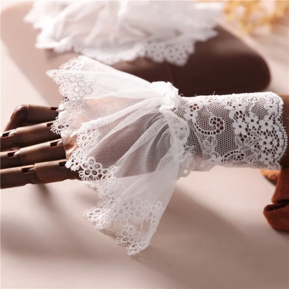 

Pleated Ruffles Detachable Cuffs Ruched Fingerless Gloves Lace Fake Sleeves Cuff White Fake Flared Sleeves Cosplay Party