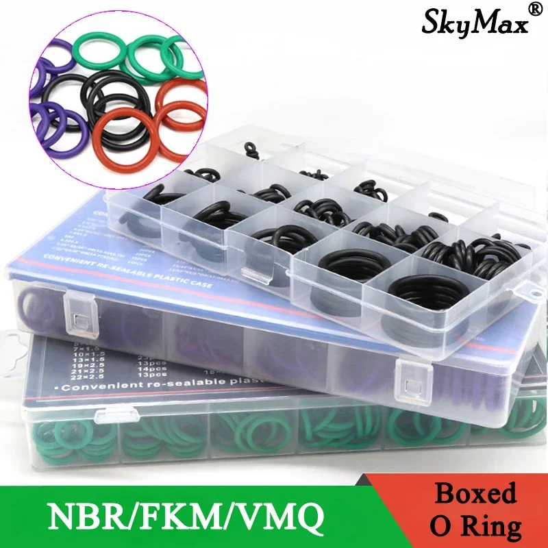 

1/3/5 Boxed VMQ NBR FKM O Ring Set High Quality For Car Gasket Rubber Washer Seals Assortment Red/Black/Green O-Ring Seals Kit