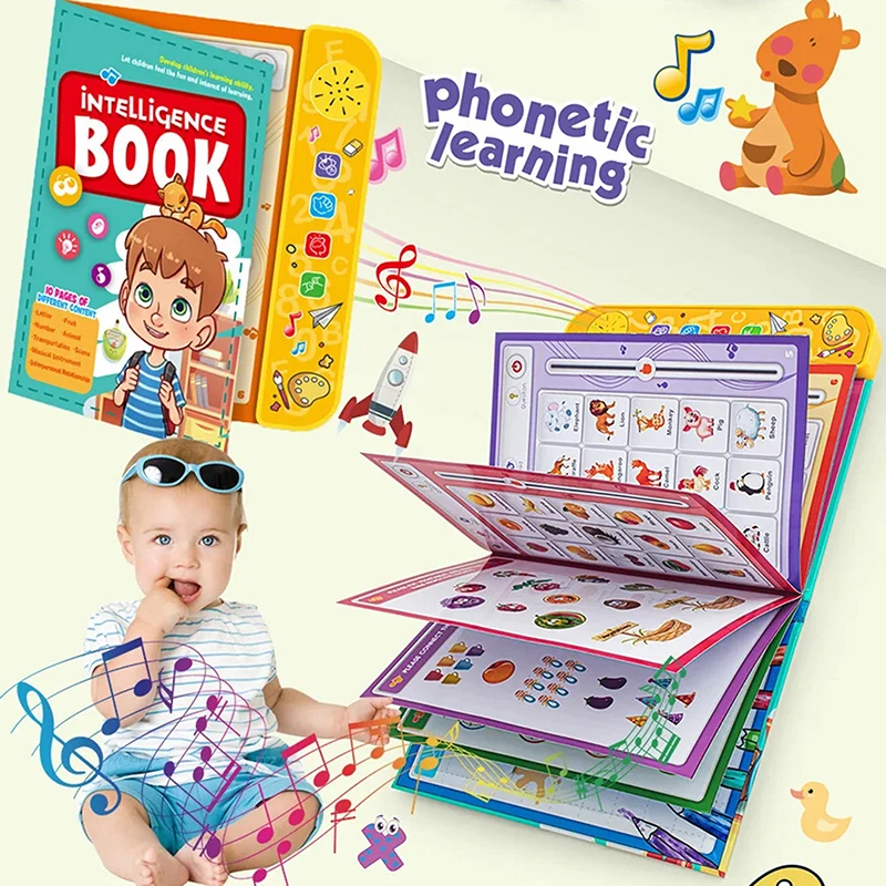 Kids' English Learning Intelligence Touch Book Early Education Knowledge With Sound Function Reusable Pen Birthdays Gift