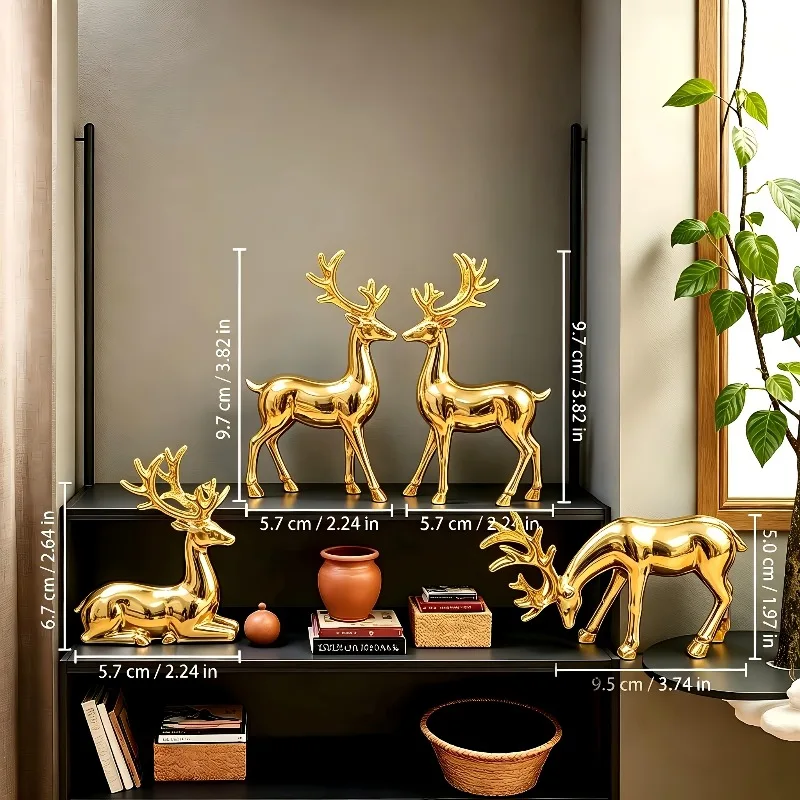 Nordic Christmas Reindeer Figurines 4pcs Set Standing Sitting Resin Deer Sculptures Elegant Tabletop Bookshelf Home Decor Gift