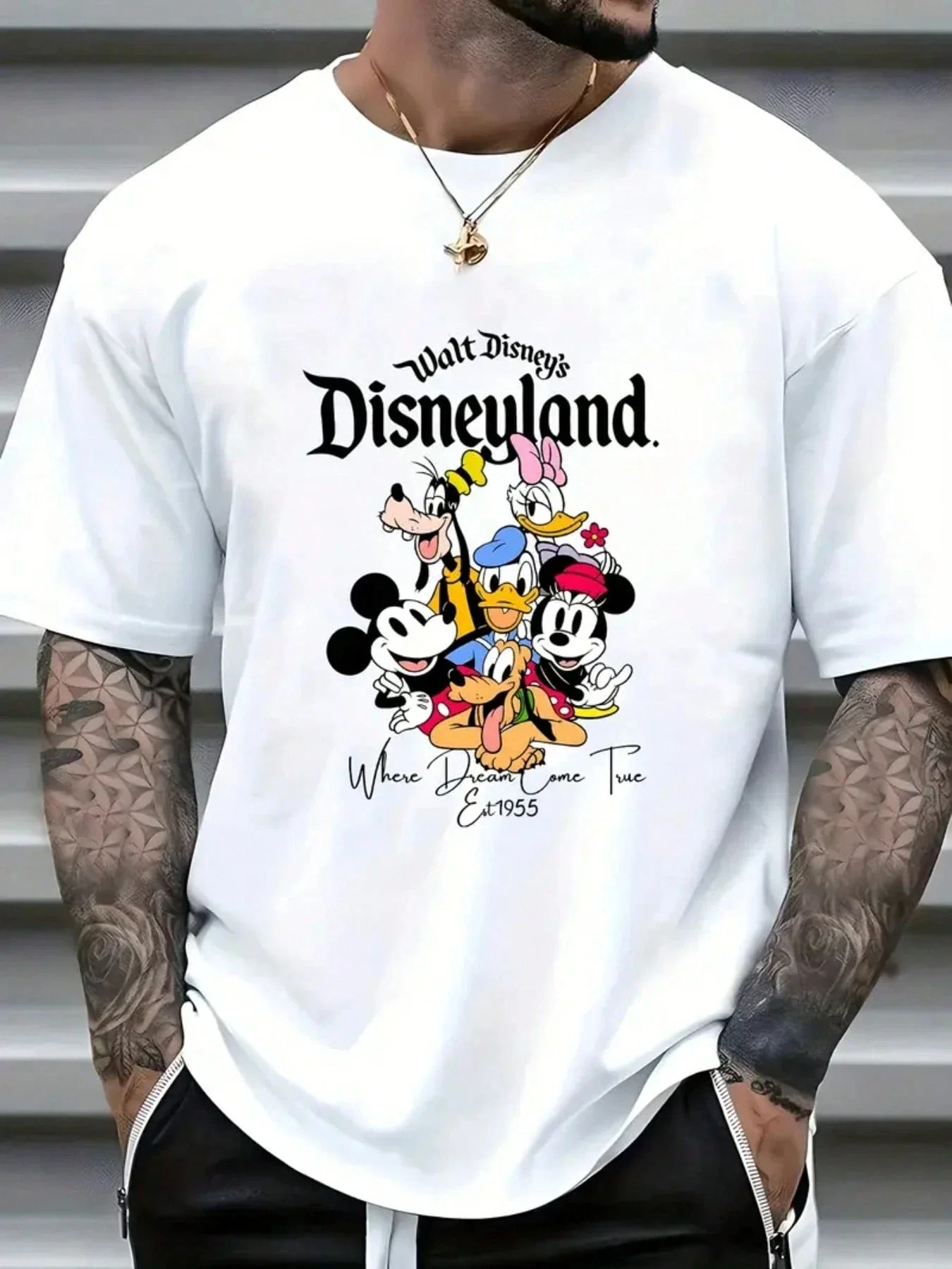 Disneyland Classic White Wolverine Graphic T Shirt Where Dreams Come True Est.1955 Short Sleeved Men Clothing Y2k Ladies Clothes