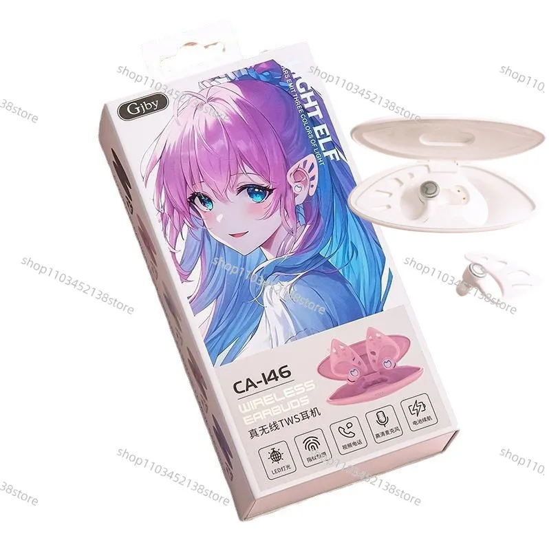 سماعة بلوتوث لاسلكية حقيقية ثنائية الأبعاد على شكل آذان قطة قزم الأذن معلقة لتقليل الضوضاء لهاتف OPPO Apple VIVO #5