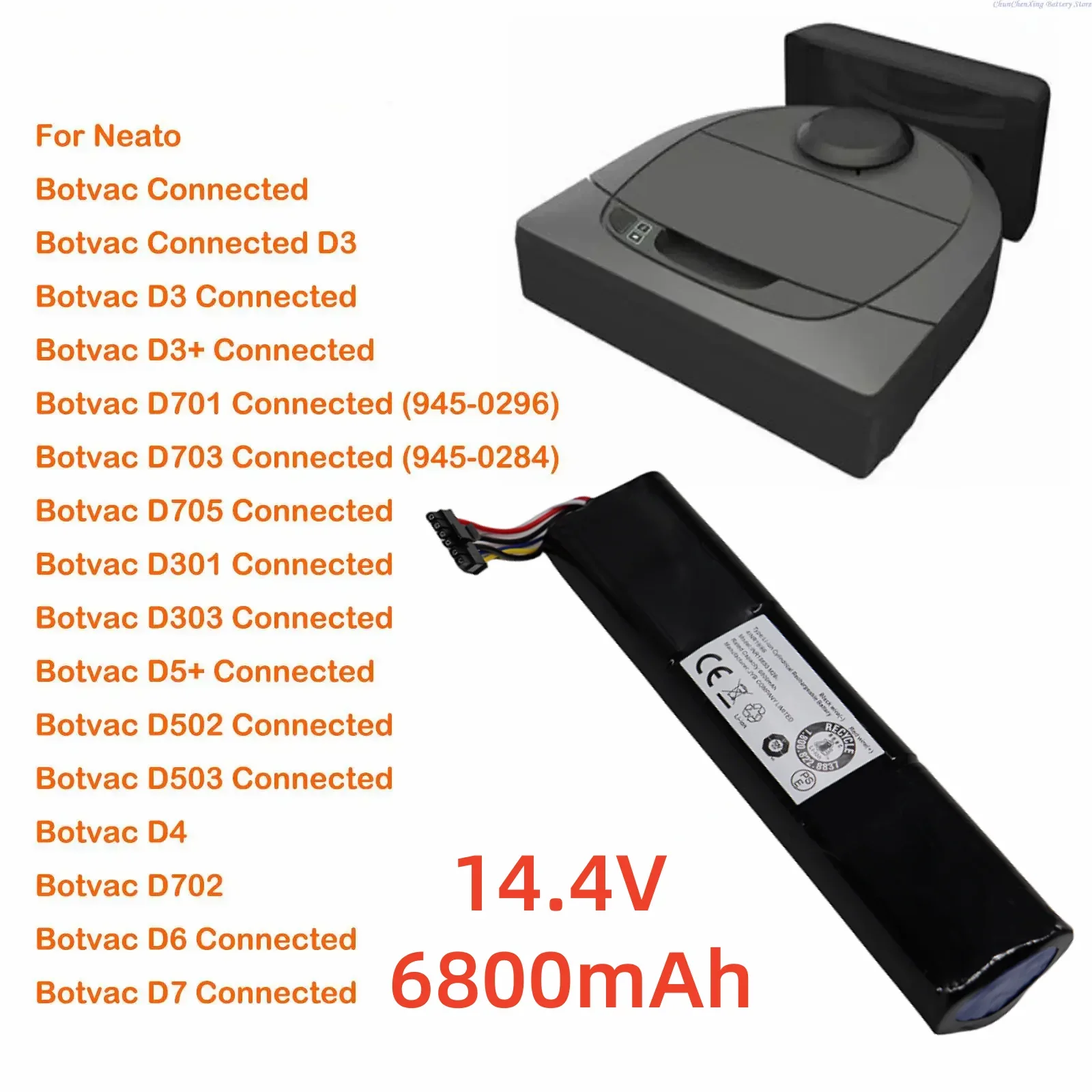 

For Neato Botvac Connected,D3 D3 + D4,D5, D5+,D6,D7-945-0225/205-0011 Original 14.4V 6800mAh/12800mAh Li-ion Replacement Battery