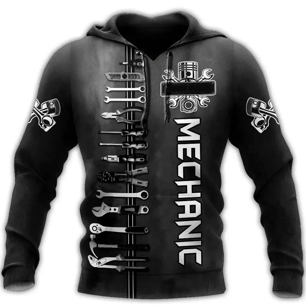 3D Printed Mechanical Pattern Men\'s Hoodie Fashion Repairman Pullover Casual Fashion Oversized Hoodie Autumn and Winter Clothing