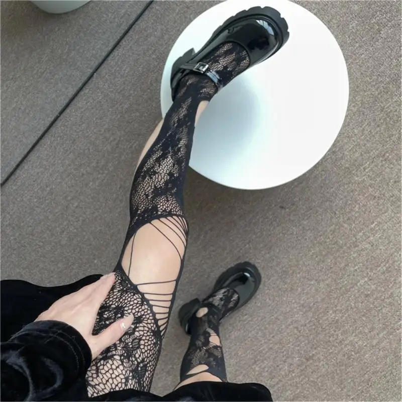 634c hoa hồng hoa mẫu cá fishnet quần leggings phụ nữ gợi cảm rách lỗ hổng