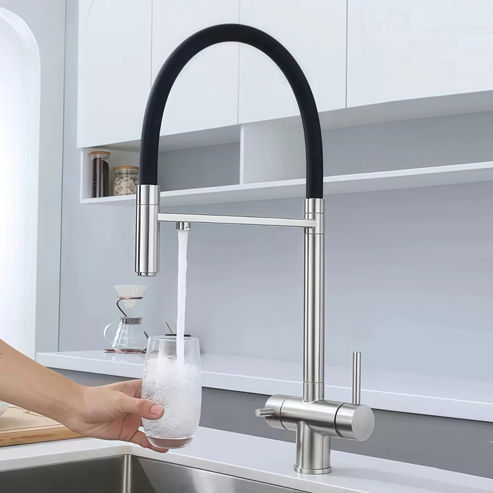 

Purified Water ,304 Stainless Steel Mixer Sink Faucet ,Hose Pull Down ,Two Handle ,Cold & Hot Water ,Ceremaic Valve Core
