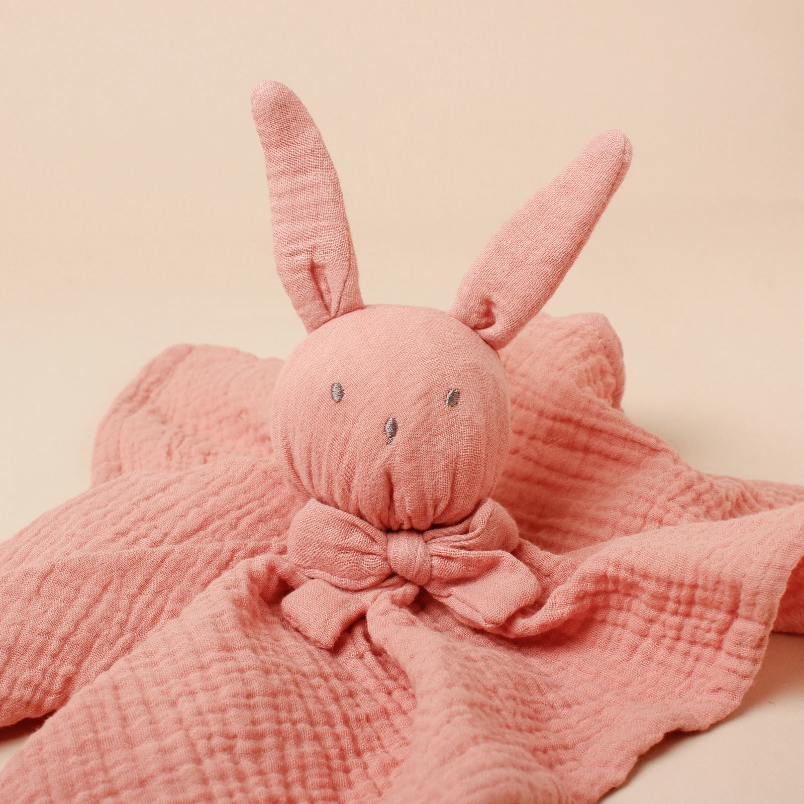 Baby  Rabbit Square Comforter Towel Elegant Bow Decor Rabbit Square Blanket For Kids Cute Embroidery Infant Saliva Towel