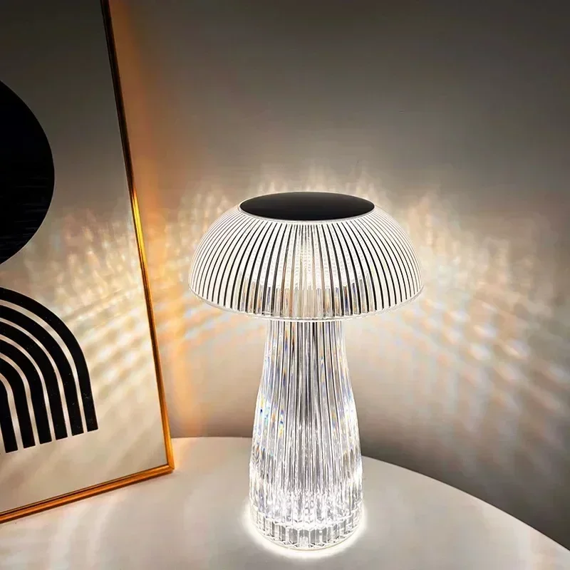 Acrylic crystal table lamp, LED jellyfish night light, party decoration atmosphere light, USB rechargeable touch table lamp.