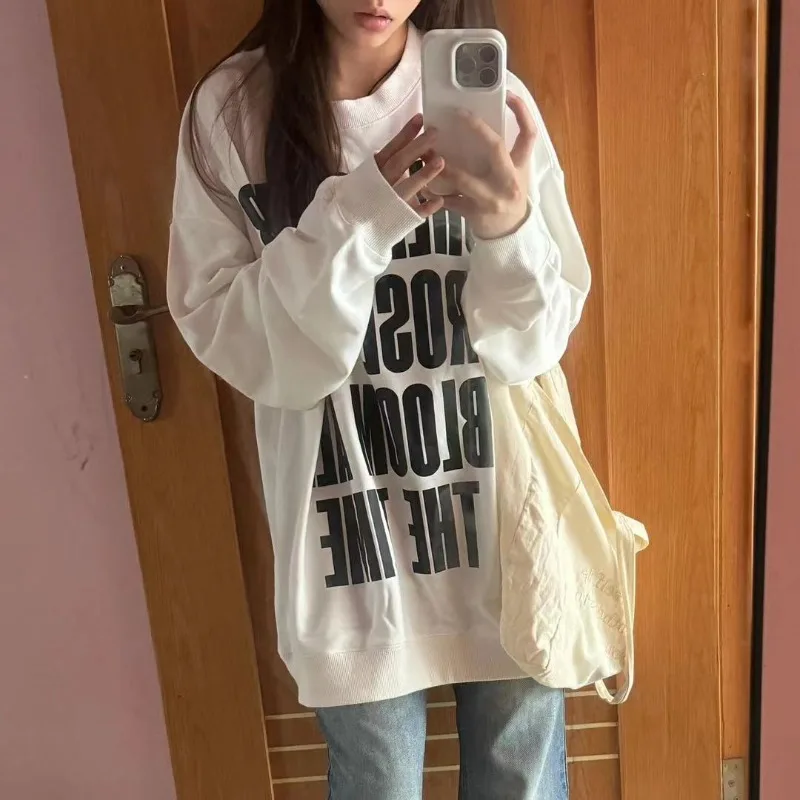 Printed Long Sleeve No Hat Hoodies Women Autumn College Baggy Basic All-match Simple Daily O-neck Korean Fashion Prevalent Cozy