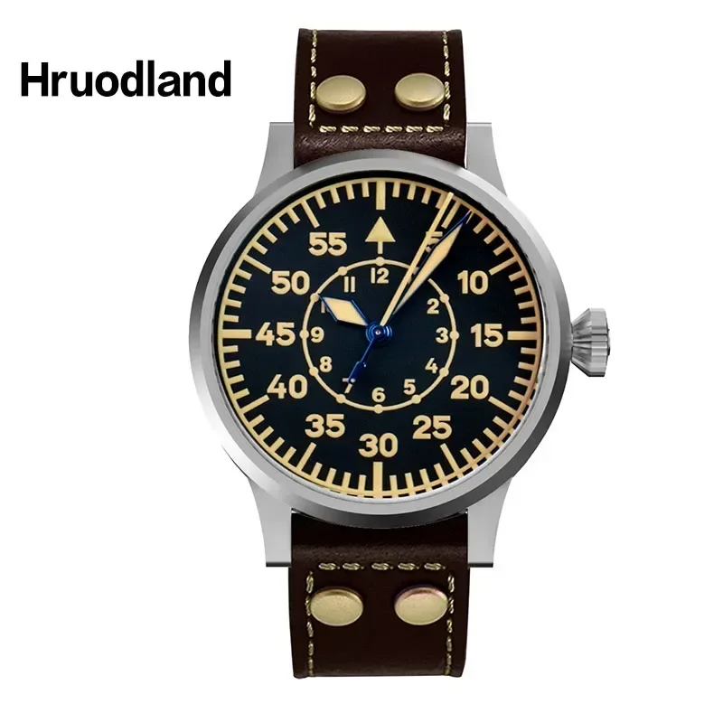 Hruodland Watches For Men 42mm Retro Pilot Sapphire Glass PT5000 Movement Automatic Mechanical 100M Waterproof Diving Wristwatch