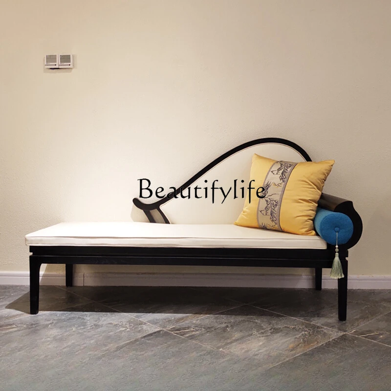 Chinese Style Solid Wood Chaise Longue Modern Minimalist Bedroom Tailstock Sofa Beauty Chaise Longue Furniture