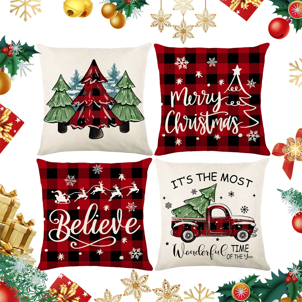 

Christmas Throw Pillow Cover Soft Winter Holiday Pillowcase Decorative Cushion Cover Letters Cushion Case for Couch