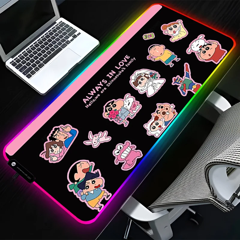 RGB LED Mouse Pad Rubber Mousepad Computer Gaming Accessories Keyboard Pad Office Non Slip C-crayon S-shin-chan Desk Mouse Mat