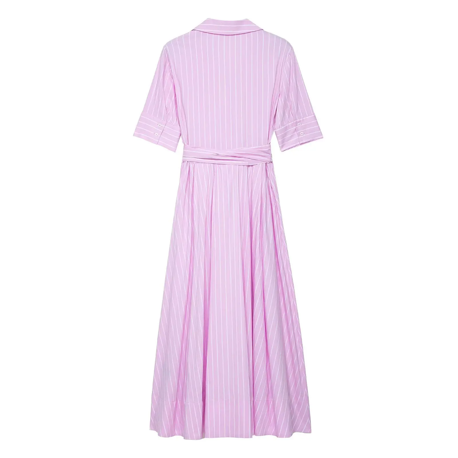 แฟชั่นลายElegantผู้หญิงเสื้อชุด 2025 ฤดูร้อนใหม่แขนสั้นA-Line Office LadyชุดยาวSash