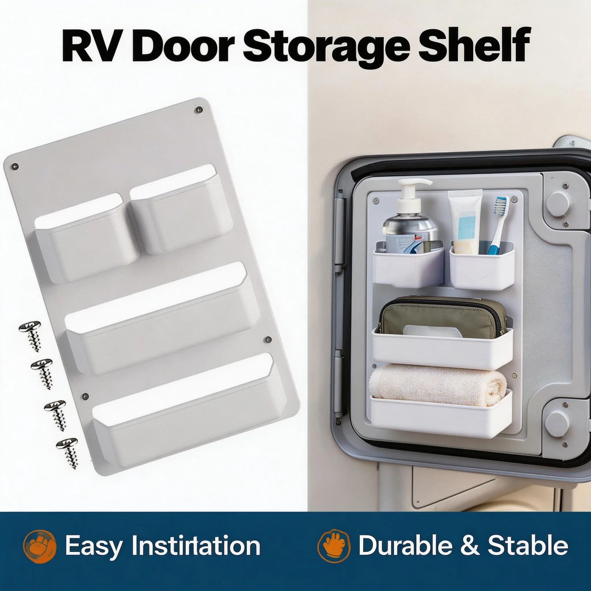 

Motorhome Caravan Toilet Compartment Door Storage Pocket Shelf Box Van Camper Organizer Large Capacity Car Accessories