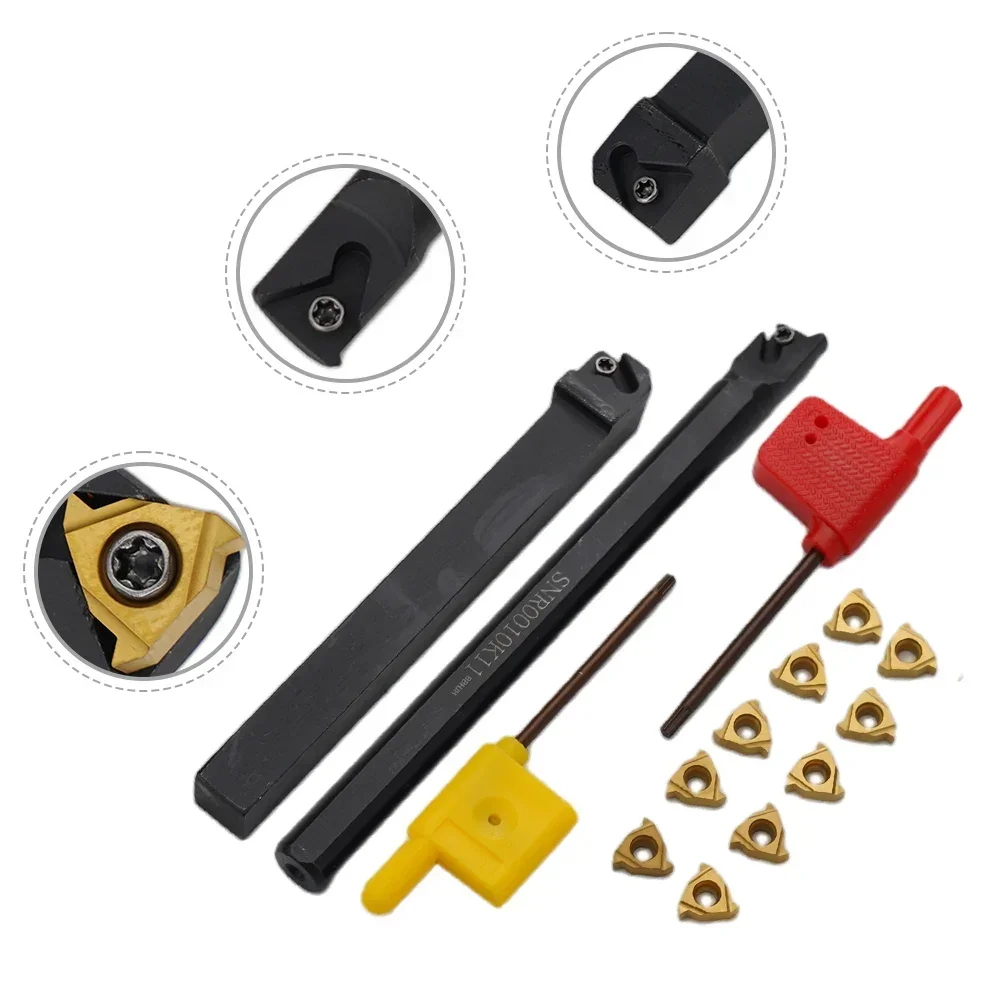 

Threading Tool Holder 1 Set 11ER AG60 Alloy Steel External Internal Lathe Set T8 Wrench W/ Inserts Toolholding