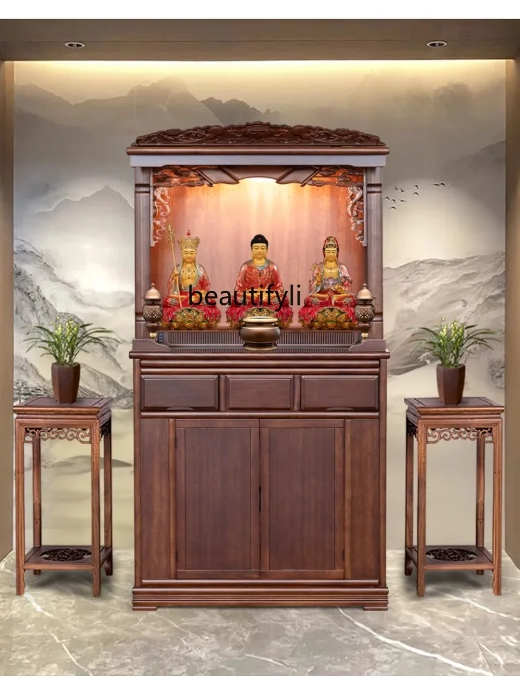 Buddha Niche New Chinese Style Clothes Closet Modern  Small Buddha Cabinet Simple Home Altar Solid Wood Prayer Altar Table