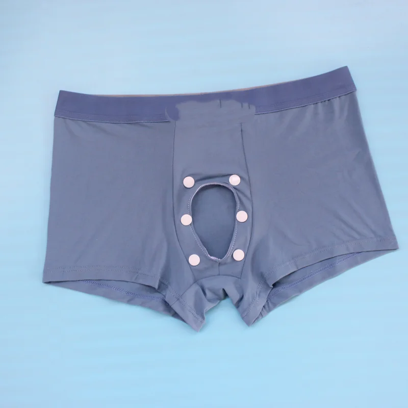 Men's Cotton Open Crotch Boxer Briefs, Snap Button Front Opening Breathable Post Surgery Care Underwear