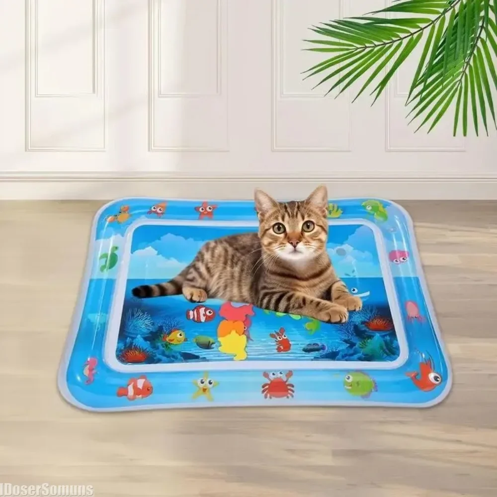 Summer Pet Cooling Mat Fish Sea Ocean Theme Cat Dog Playmat Toy Baby Water Sensory Play Mat Seat Cushion Inflatable Water Pad