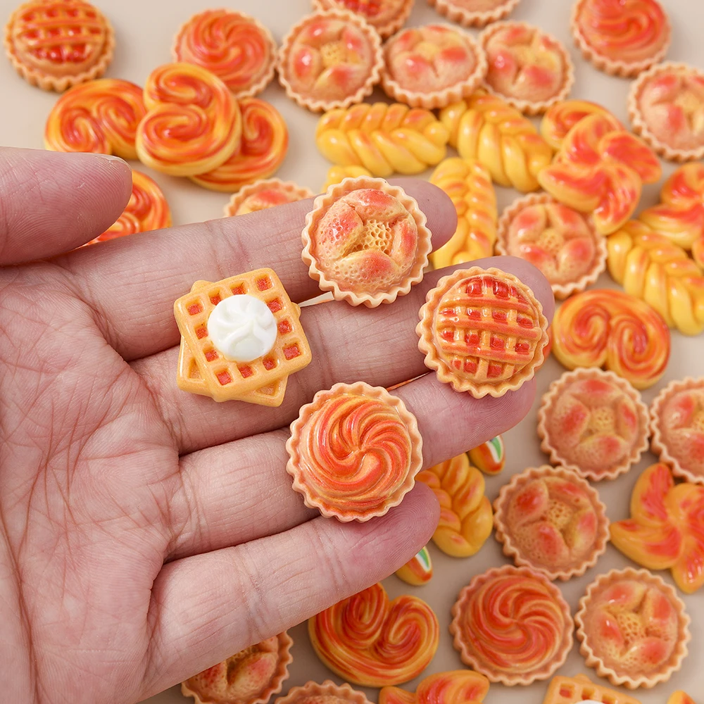 Leslie 15 Stück Harz süßes Brot Waffelkuchen Kuchen Charms flache Rückseite Cabochon für DIY Stirnband Haarnadel Nail Art handgemachtes Handwerk – Detail 2
