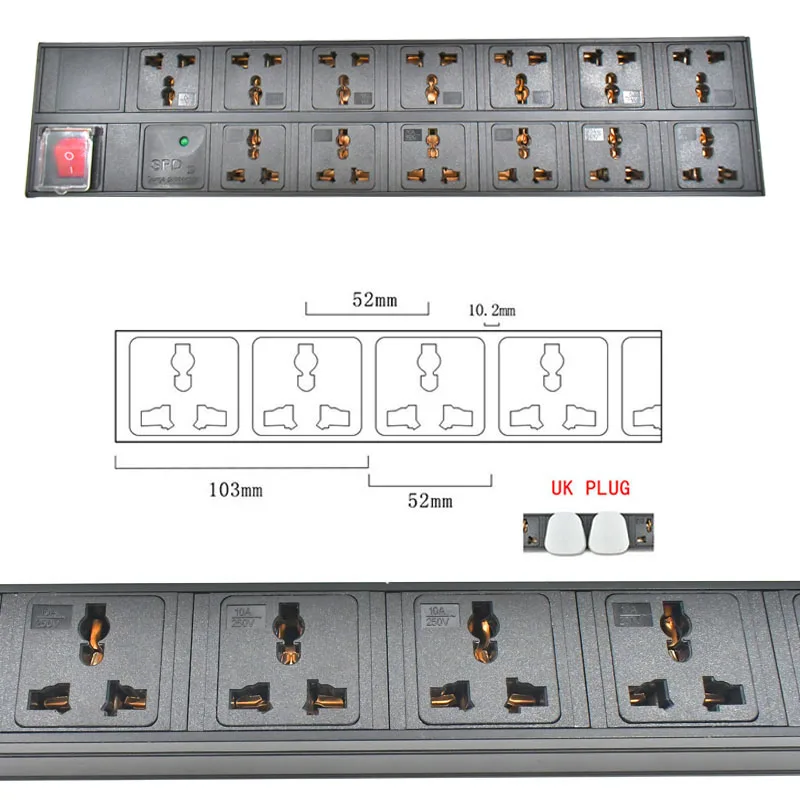 PDU power board network cabinet rack C14 port 10A universal dual row socket 3-17AC with double break switch lightning protection