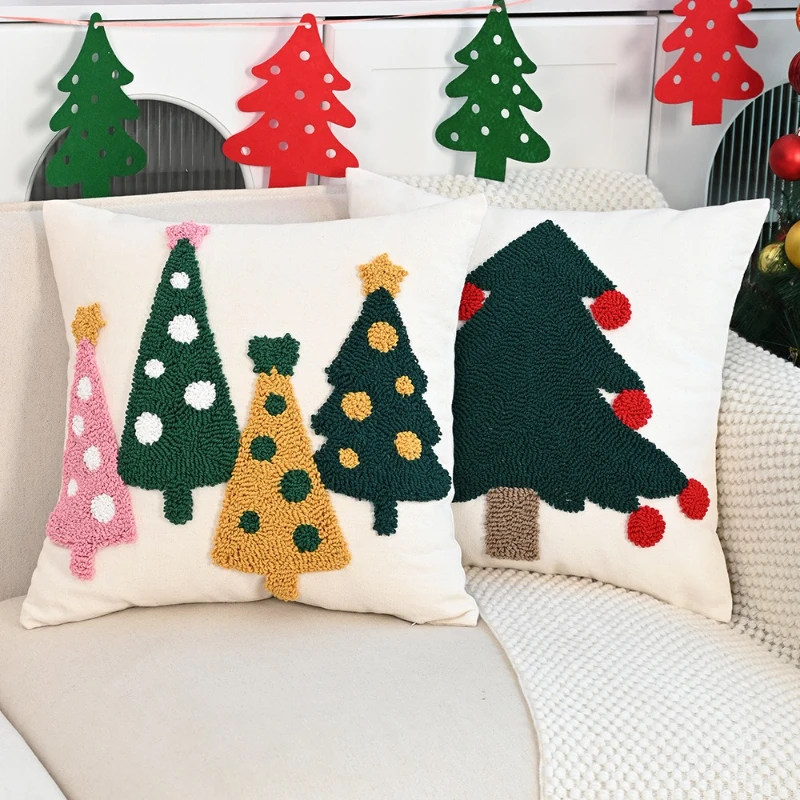 45x45CM Christmas Tree Throw Pillow Cover Nordic Embroidery Stamping Waist Cushion Cover Decor Home Decorative Pillowcase