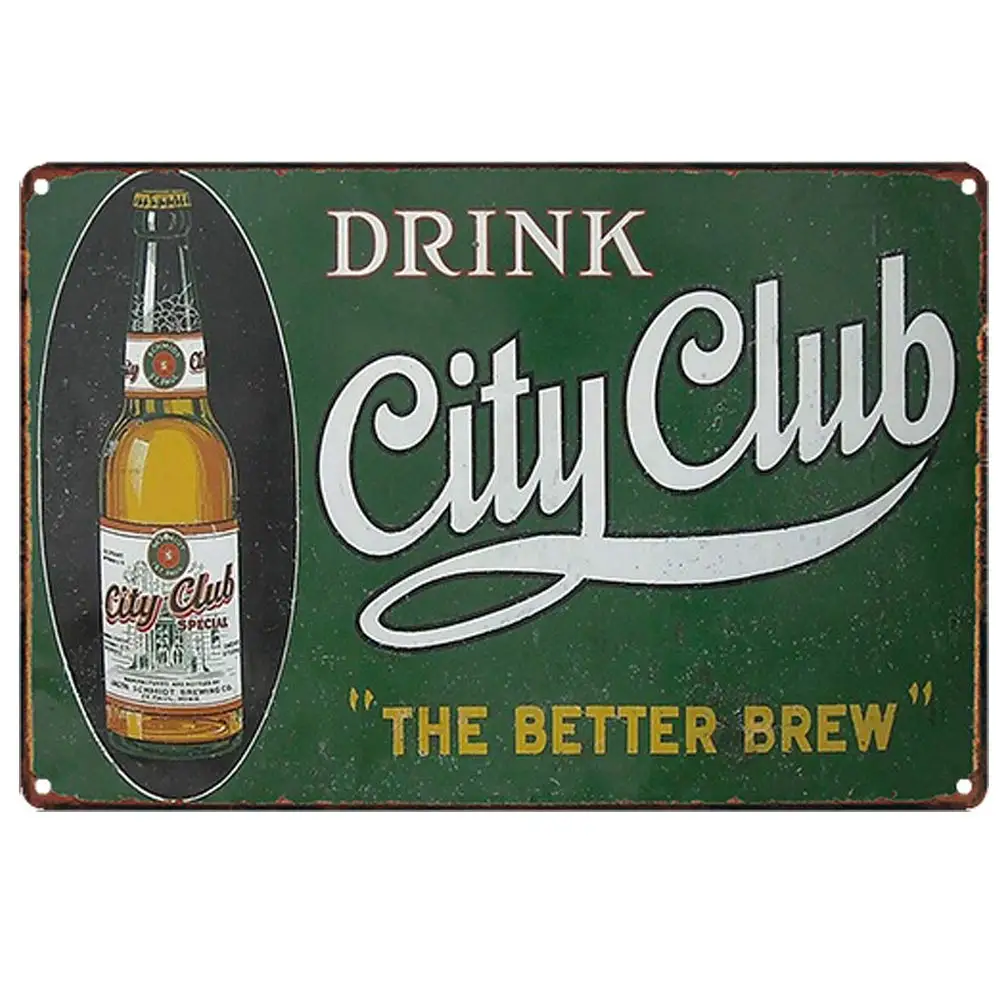 

Vintage Design Drink City Culb Beer Tin Metal Signs Wall Art | Thick Tinplate Print Poster Wall Decoration for Bar/Kitchen/Man