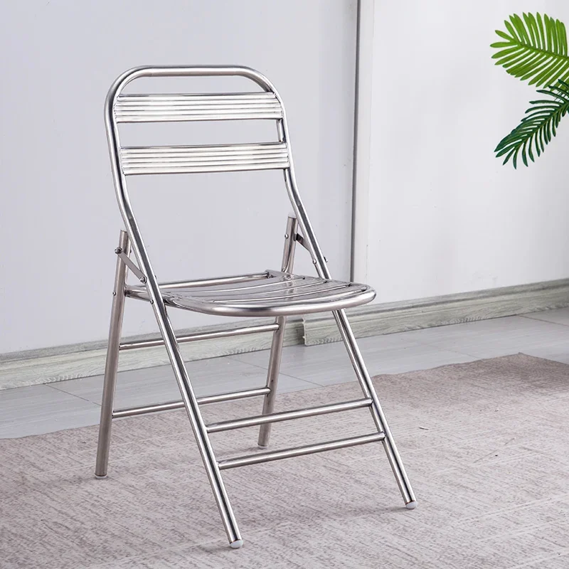 304 stainless steel foldable chair stool thickened outdoor back chair portable metal household wrought iron industrial wind