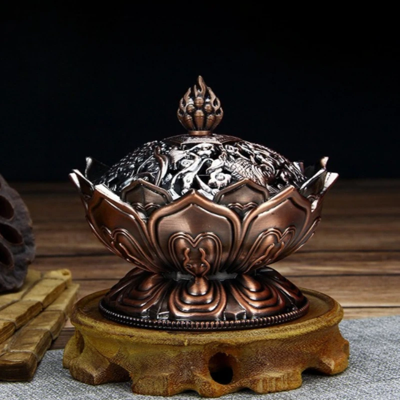 Lotusblumen-Räucherstäbchenhalter Buddhismus Buddha Halterung Messing Mini Sandelholz Räuchergefäß Metallhandwerk Heimdekoration