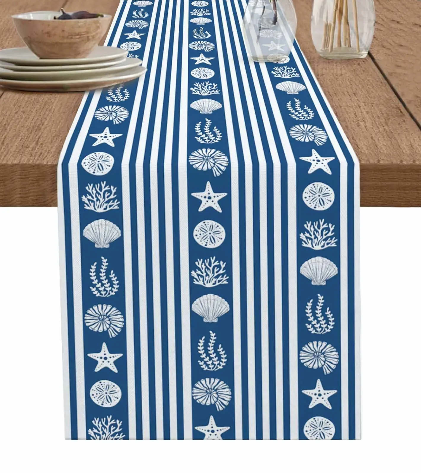 

Ocean Starfish Seashell Jellyfish Corals Table Runner Wedding Dining Table Decoration Table Runner Holiday Dining Tablecloth