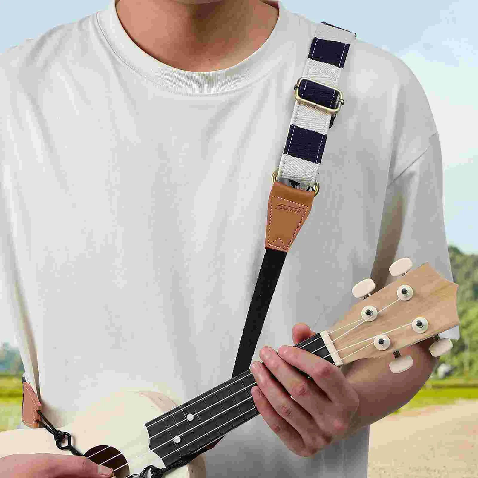 Cotton and Linen Ukulele Strap Sapphire Plaid Nail-free Style Adjustable Sling Shoulder Belt