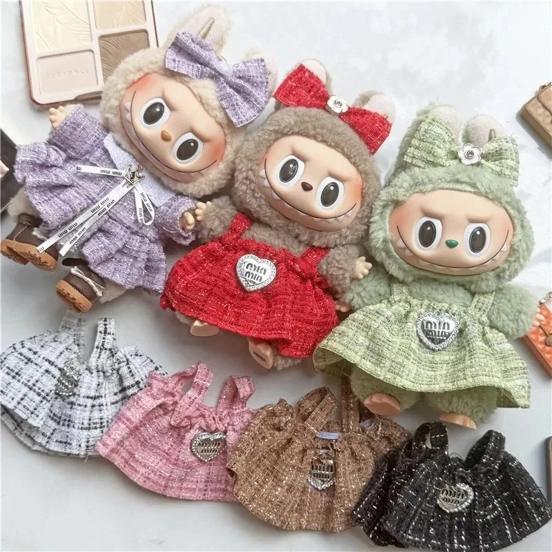 Vestido Adorable para muñeca Labubu de 15 y 17cm, ropa, falda clásica de lujo, bolso cruzado de moda, conjunto de zapatos, accesorios de ropa