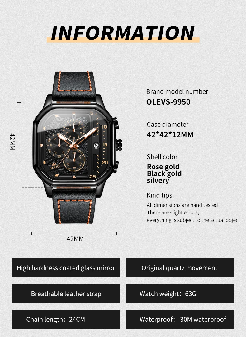 OLEVS 9950 Business Quartz Watch For Men Original Chronograph Leather Wristwatch Waterproof Luminous Calednar Luxury Man Watches