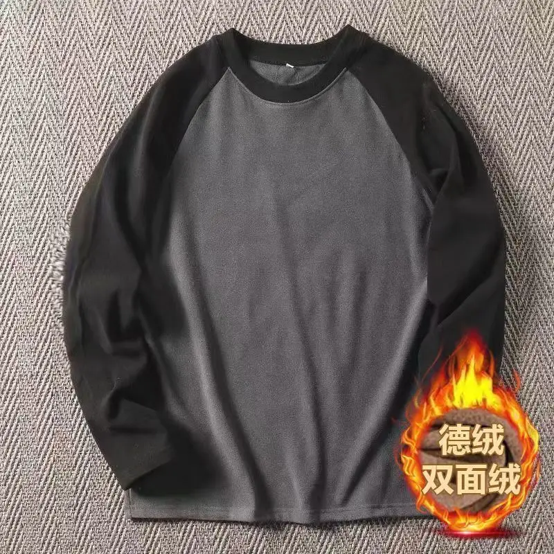 تي شيرت شتوي كبير الحجم بحجب الألوان على الوجهين تي شيرت مخملي دافئ فضفاض غير رسمي بأكمام طويلة ملابس نسائية