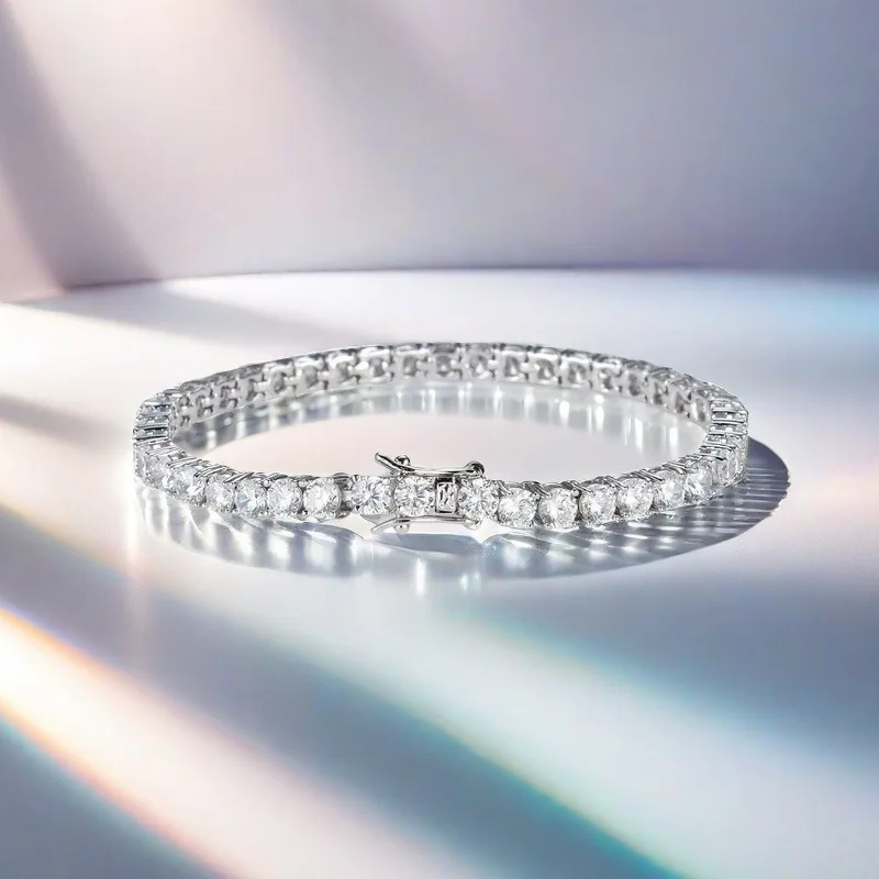 

Princess Cut Square D VVS1 Moissanite Tennis Bracelet Full Diamond 925 Sterling Silver White Gold Bracelet for Women Man