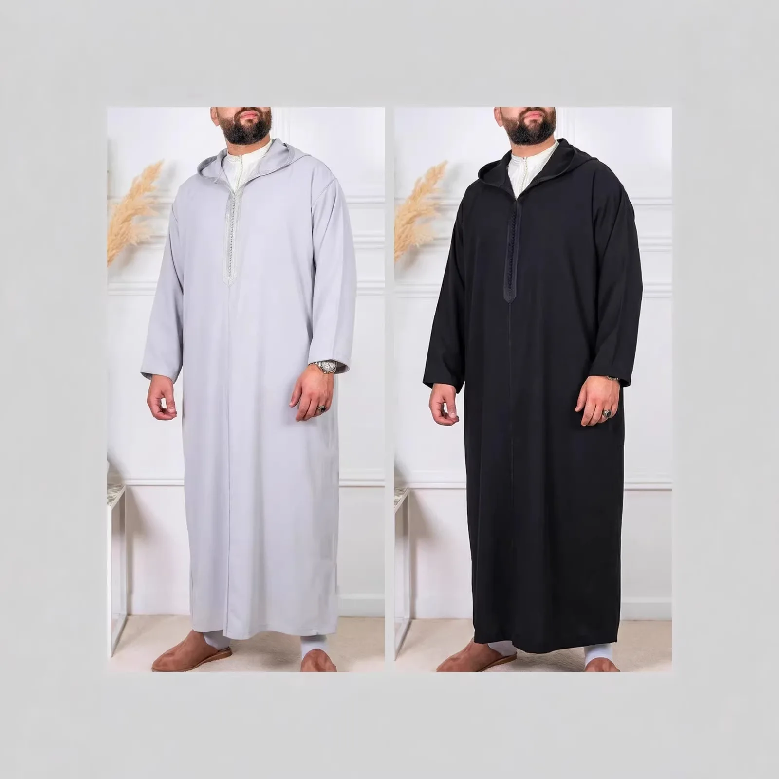 

2026 New Style Long Muslim Men's Arab Robe With Hood 2026 Muslim Long Dress Robe Abaya Ramadan Dubai Luxury Islam Elegant