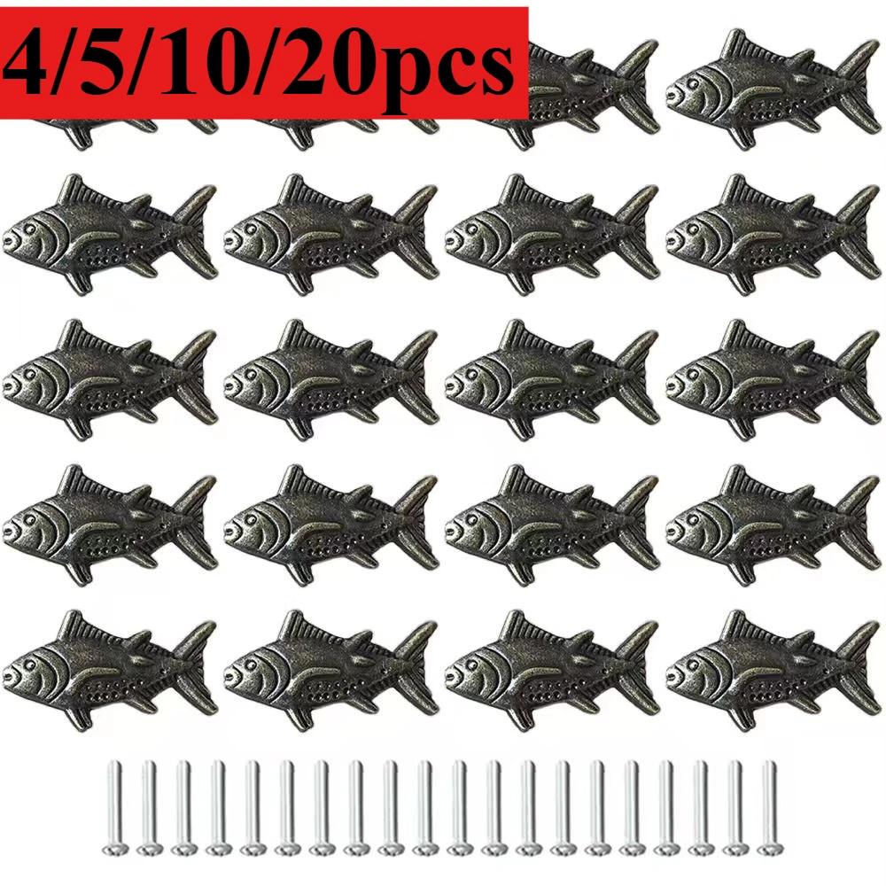 4/5/10/20pcs Vintage Ocean‑Animal Metal Drawer Pulls, Nautical‑Theme Cabinet Handles for Dressers, Wardrobes and Jewelry Boxes