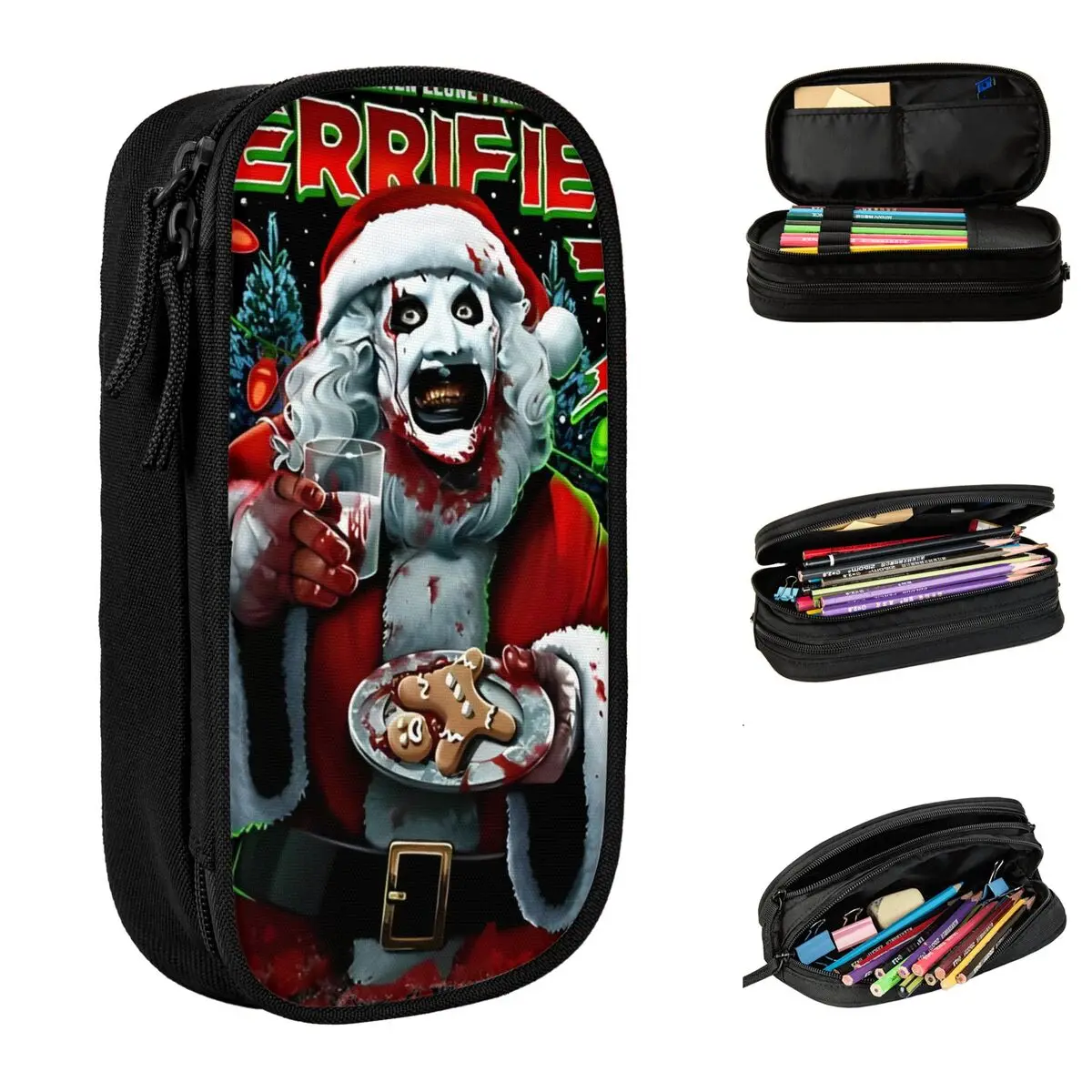 

Terrifier 3 Christmas Pencil Cases Clown Horror Halloween Film Pencilcases Pen Holder for Student Bags Office Zipper Stationery