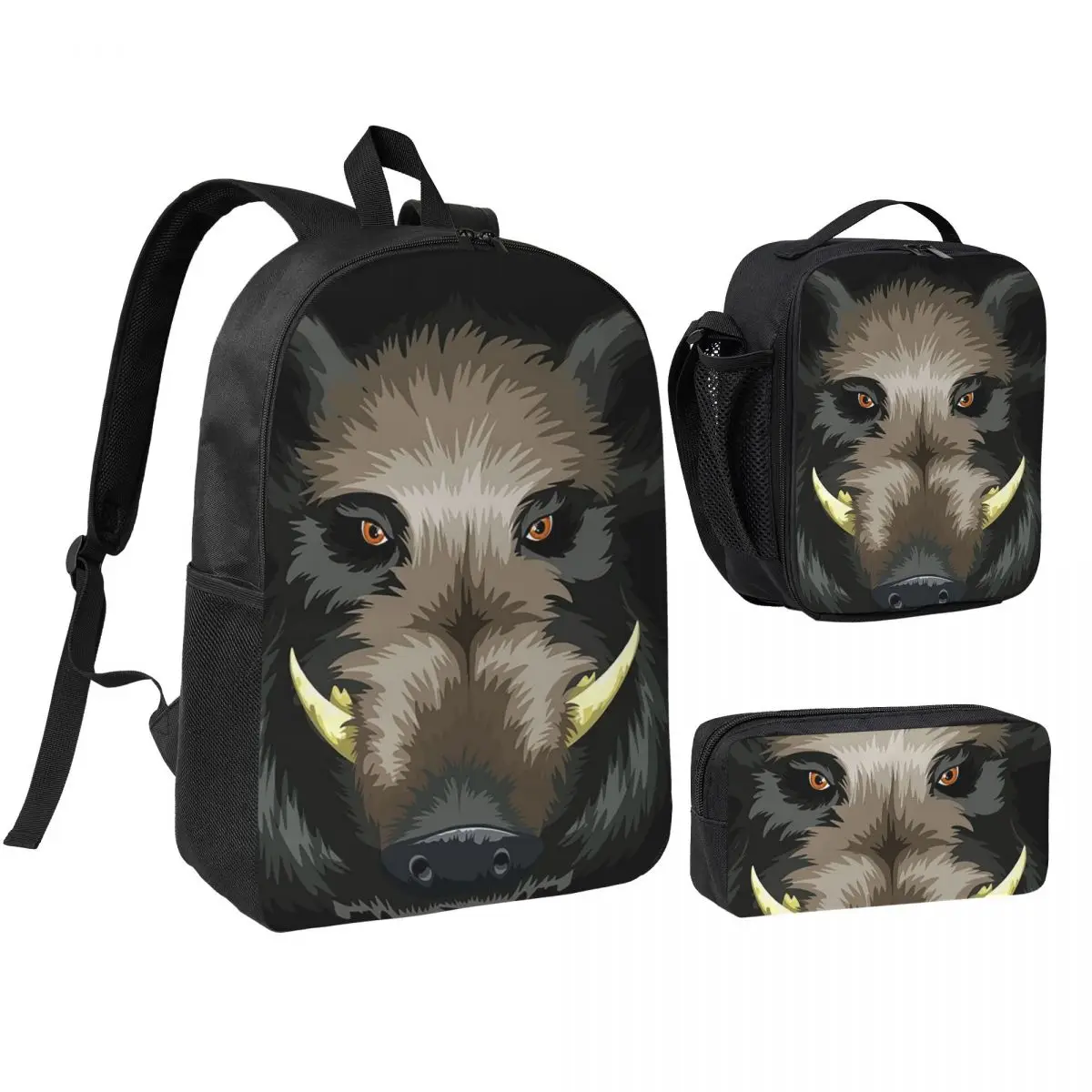 

Funny Wild Pig Hunting Backpack Student BookBag School Bag Shoulder Bags 3ps Insulated Lunch Bag Pencil Case