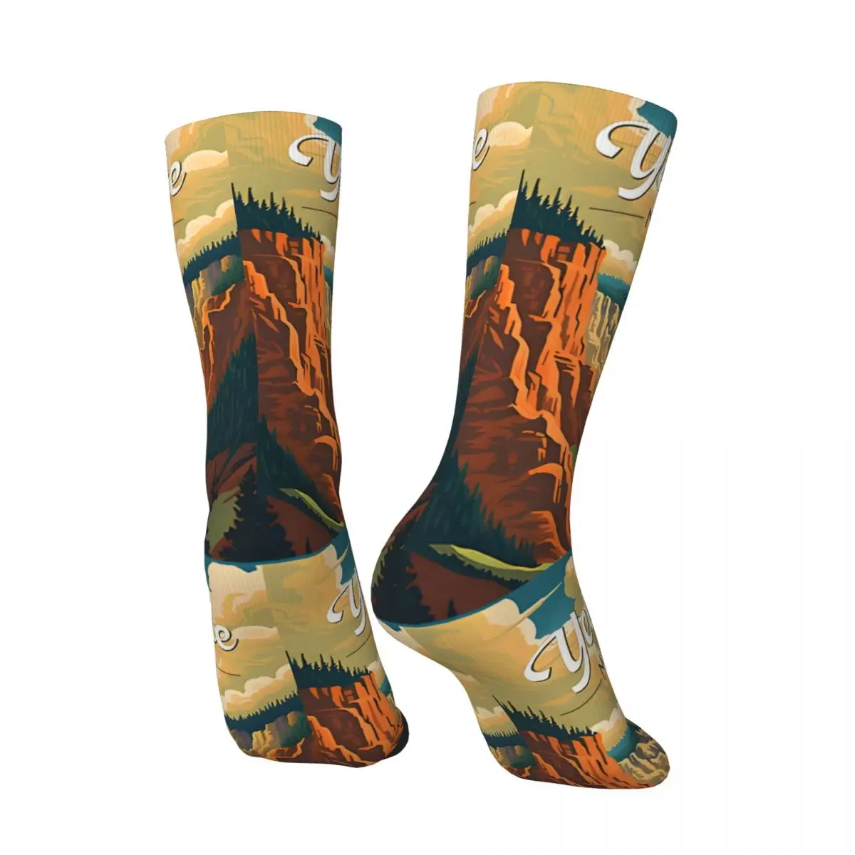 National Park Grand Canyon Illustration Men's Socks Retro Harajuku Yellowstone Street Style Novelty Casual Crew Crazy Sock