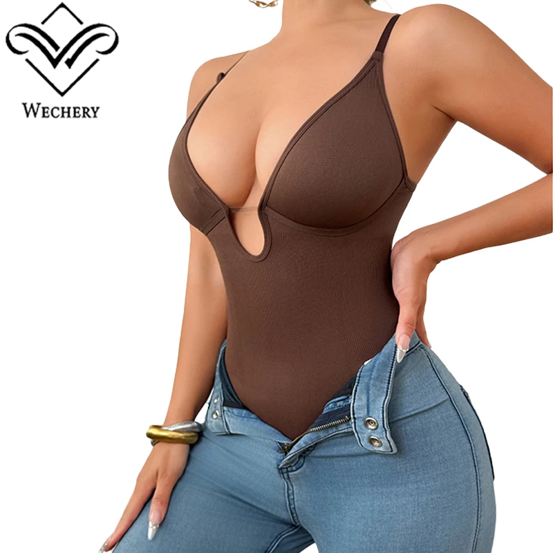 Wechery للتنحيف ملابس داخلية حريمي سلس عميق الخامس الرقبة أعلى مدرب خصر البطن تحكم مثير التخسيس ارتداءها سيور #1