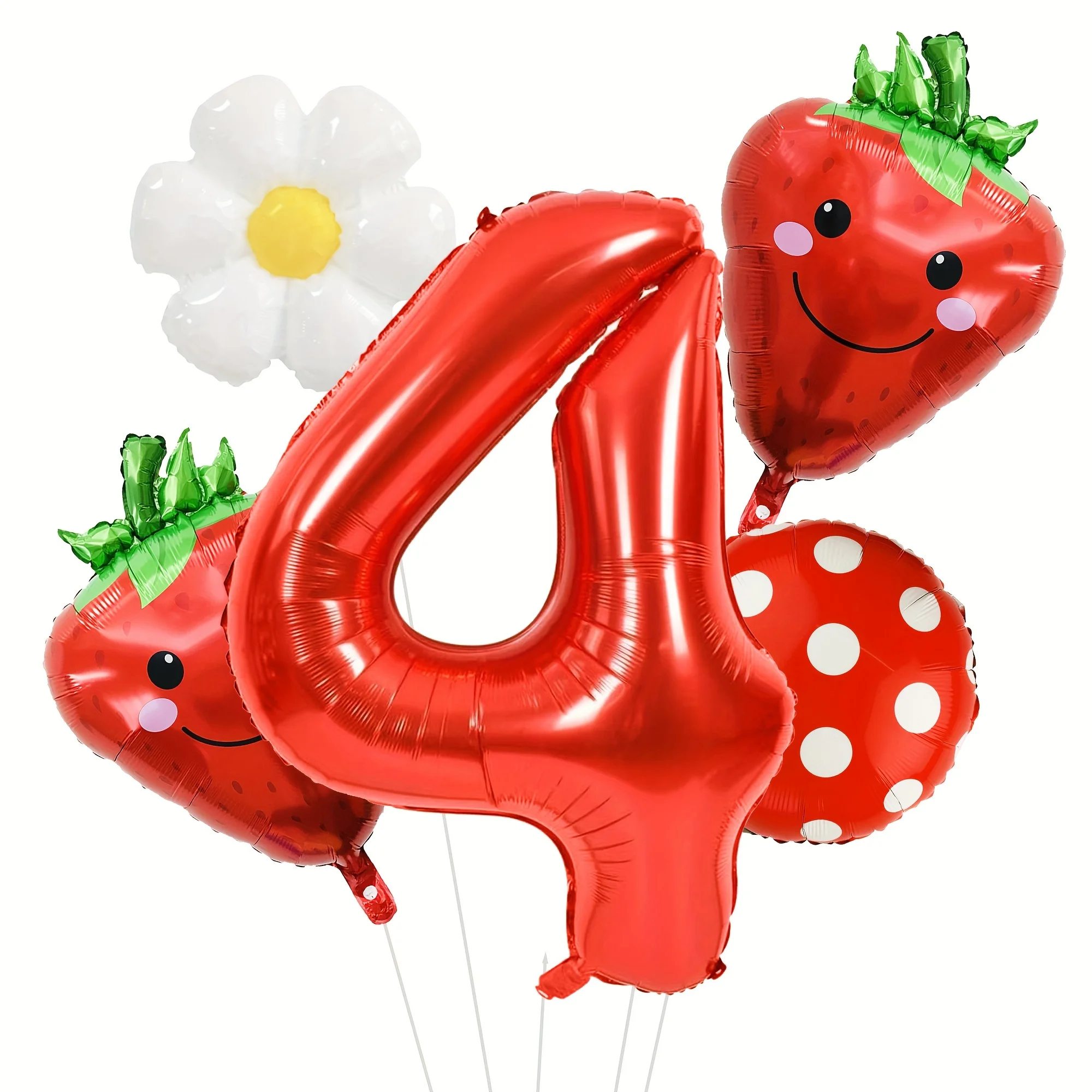 5-teiliges Set mit roten Ballons in den Zahlen 1-6, Erdbeer-Gänseblümchen-Ballon-Set, Erdbeer-Gänseblümchen-Folienballons mit Punkten, geeignet für Muttertag, Valentinstag, Geburtstagsfeiern, Jubiläumsfeiern, süße Beer – Detail 5