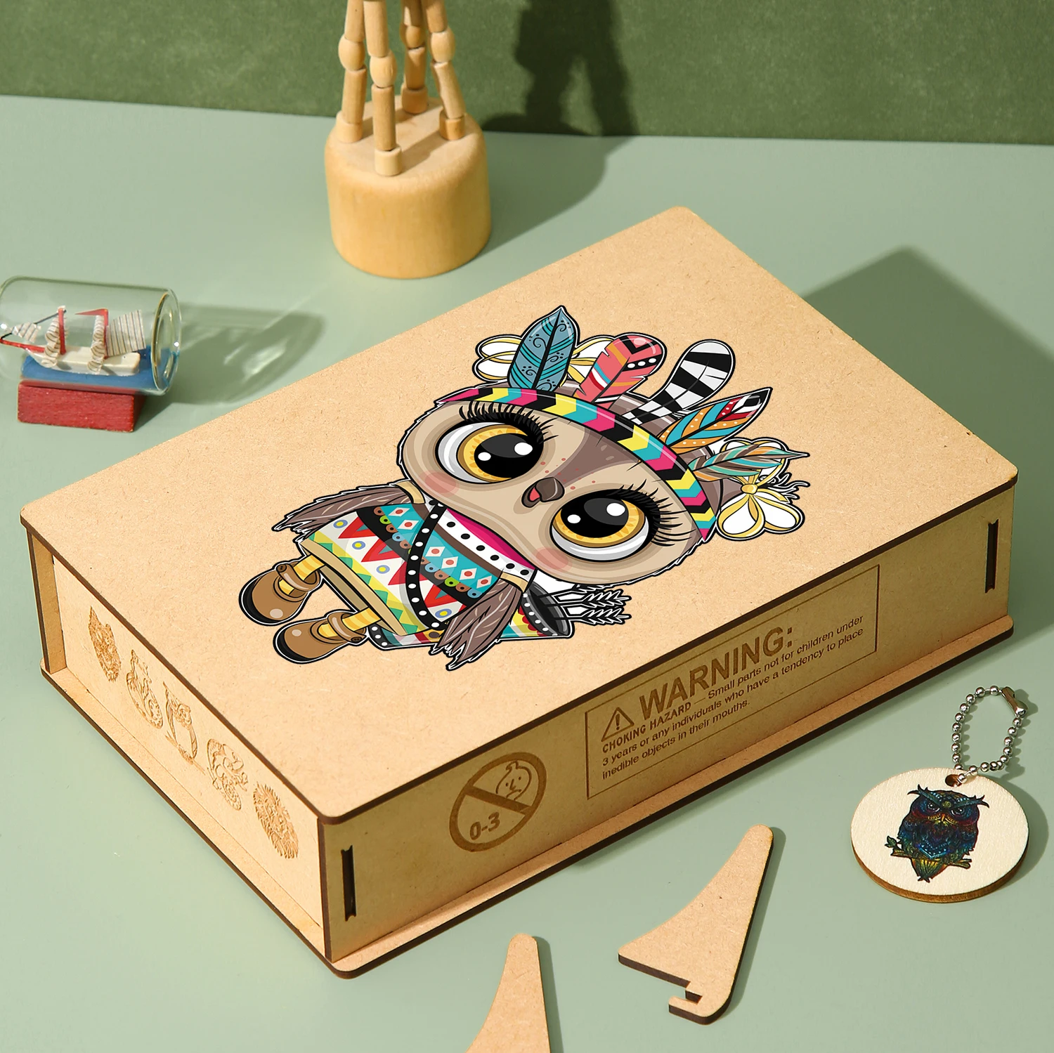 Colorful Wooden Animal Jigsaw Puzzles Cute Owl Board Set Toy Interesting DIY Crafts For Adults Kids Top Quality Wooden Case