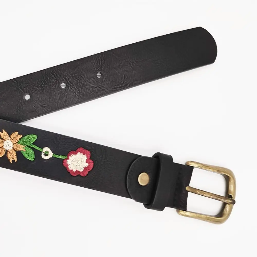 Retro Embroidery Flower Belt Fashion Casual Bohemian Style Waistband PU Leather Chinese style Embroidered Floral Belt Women