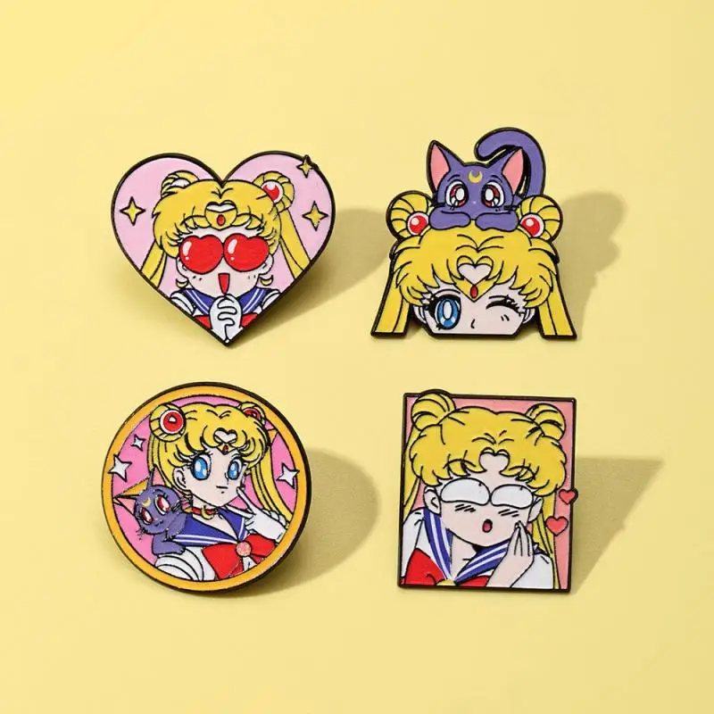 Japan Sailor Moon Anime Merchandise Sailor Moon Luna Metal Badge Brooch Bag Decoration Exquisitely Patterned Festival Gift